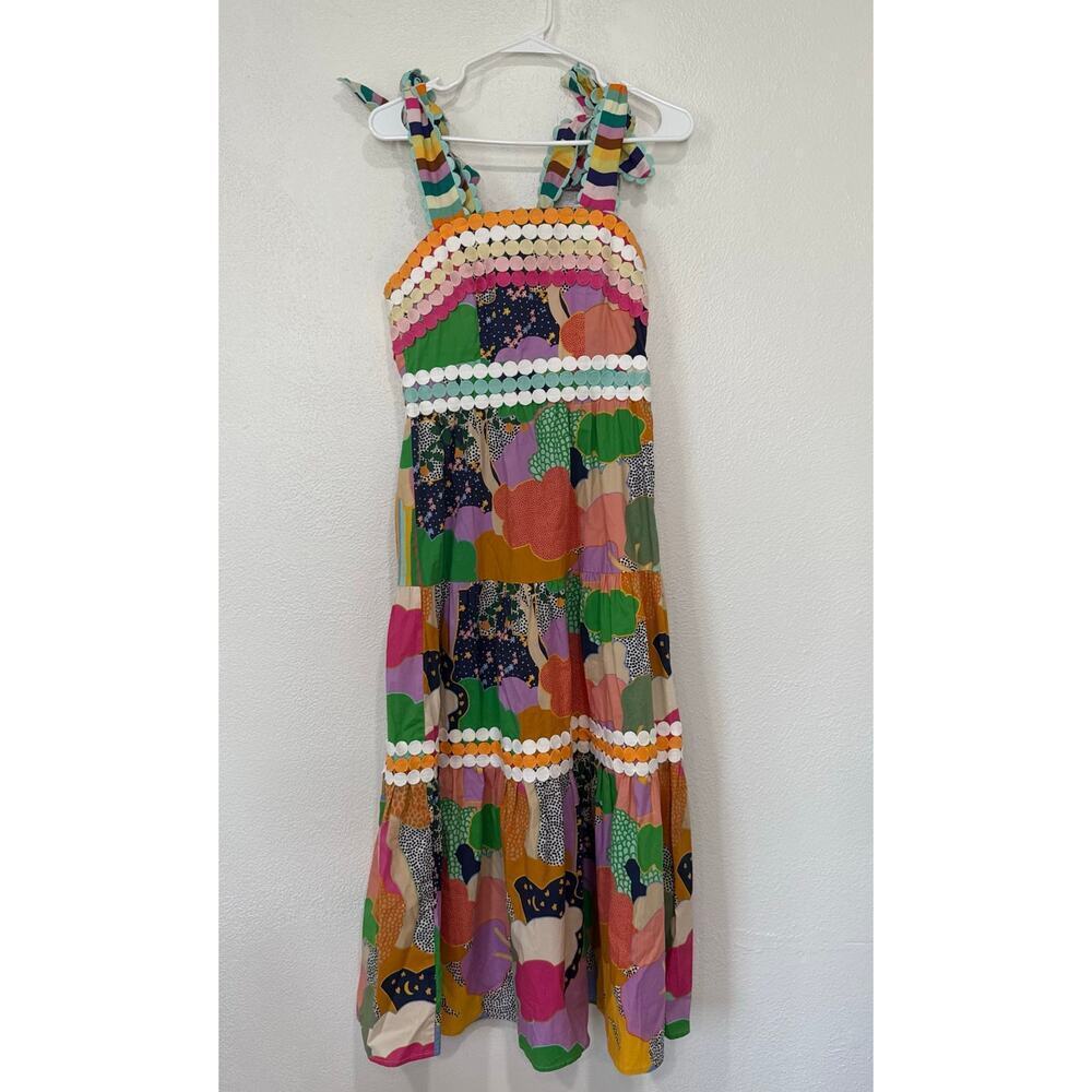 CeliaB Phuket Multicolor Abstract Rainbow Scalloped Midi Dress Artcore Small - Picture 2 of 10
